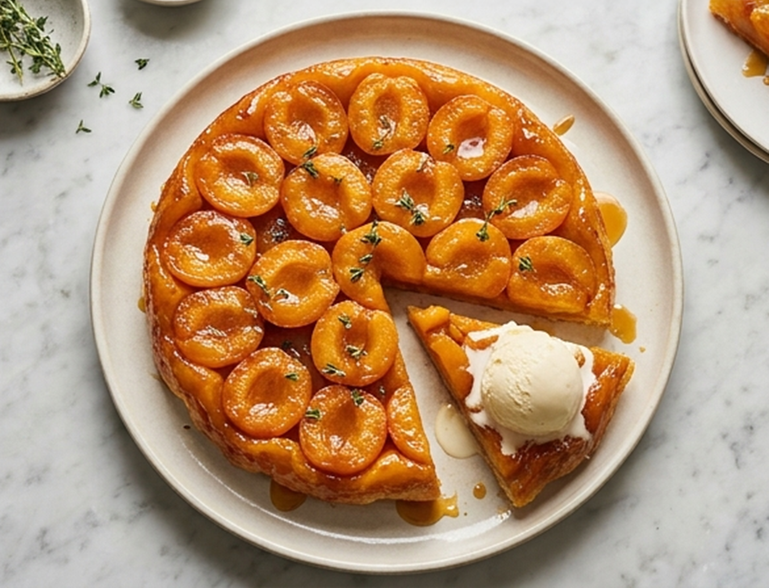 Torta di albicocche, timo e caramello