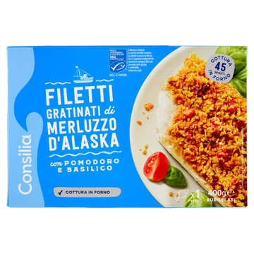 Consilia Filetti di Merluzzo D'Alaska Gratinati con Pomodoro e Basilico Surgelati 400 g