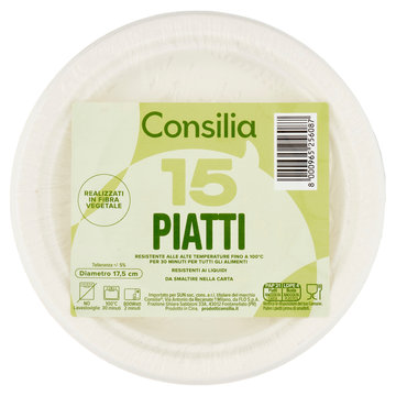 Consilia Piatti Piani in Fibra Vegetale Biodegradabili Compostabili 17,5 cm 15 pezzi