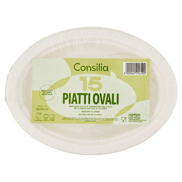 Consilia Vassoi Ovali in Fibra Vegetale Bianchi 26x19,5 cm 15 pezzi