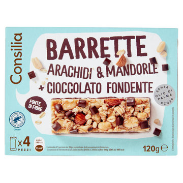 Consilia Barrette di Cereali con Arachidi, Mandorle e Cioccolato Fondente 4x30 g