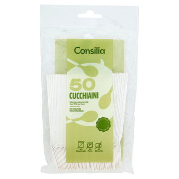 Consilia Cucchiaini Biodegradabili e Compostabili 50 pezzi