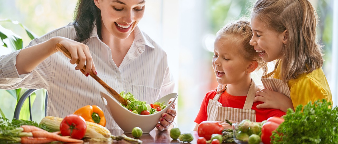 Happy family in the kitchen.